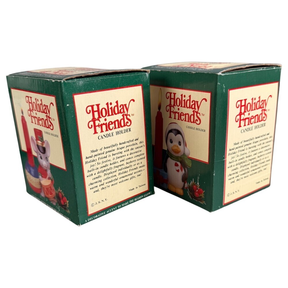 Christmas Candle Holders Set of 2 Mouse Penguin Holiday Friends Original Box - Picture 13 of 14